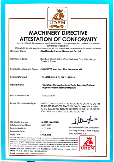 ΚΙΝΑ WuXi TOGO Environment Equipment Co., Ltd. Πιστοποιήσεις